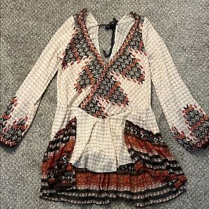 Free People Cream Wrap Blouse with Ruffled 3/4 Sleeves